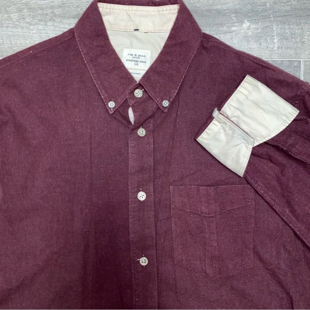 Rag & Bone Shirt Mens Large Maroon Button Down Standard Issue Long Sleeve-Flaw